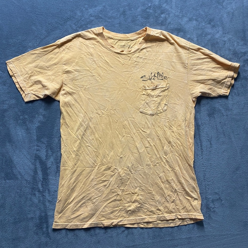 Salt Life Tshirt Mens Large Marlin Fishing Graphic Pocket Yellow Live Salty
